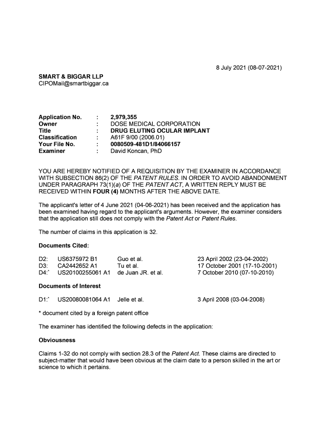 Document de brevet canadien 2979355. Demande d'examen 20210708. Image 1 de 6