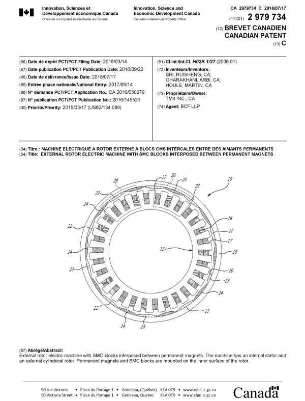 Document de brevet canadien 2979734. Page couverture 20171222. Image 1 de 1