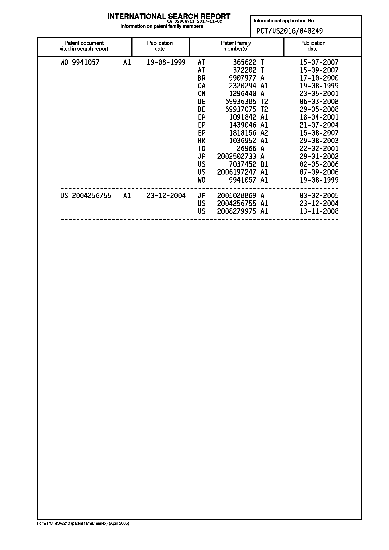 Document de brevet canadien 2984911. Rapport de recherche internationale 20161202. Image 3 de 3