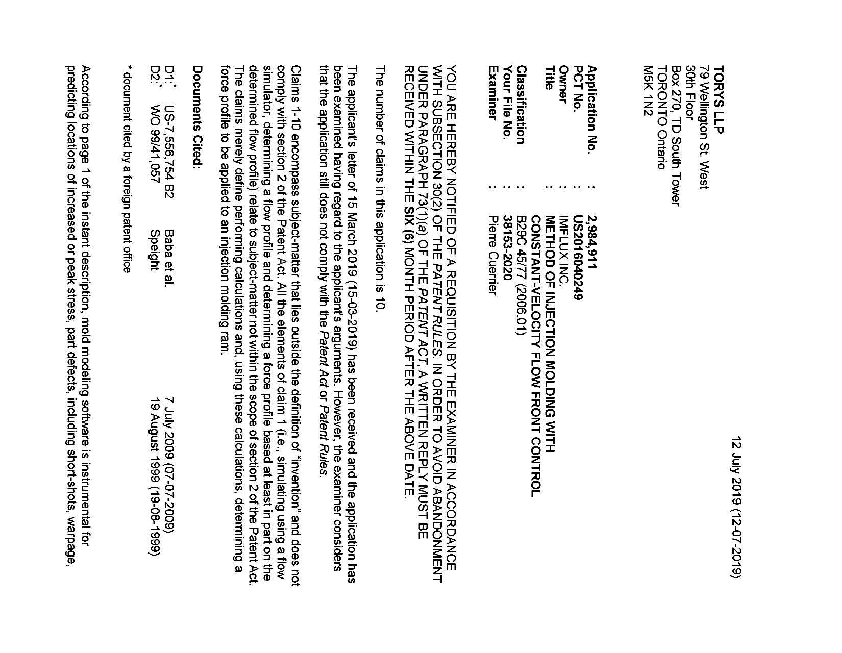 Document de brevet canadien 2984911. R30(2) Requête de l'examinateur 20181212. Image 1 de 4