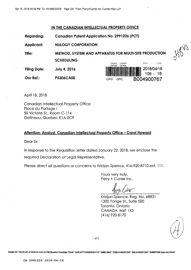 Canadian Patent Document 2991226. PCT Correspondence 20180418. Image 1 of 4