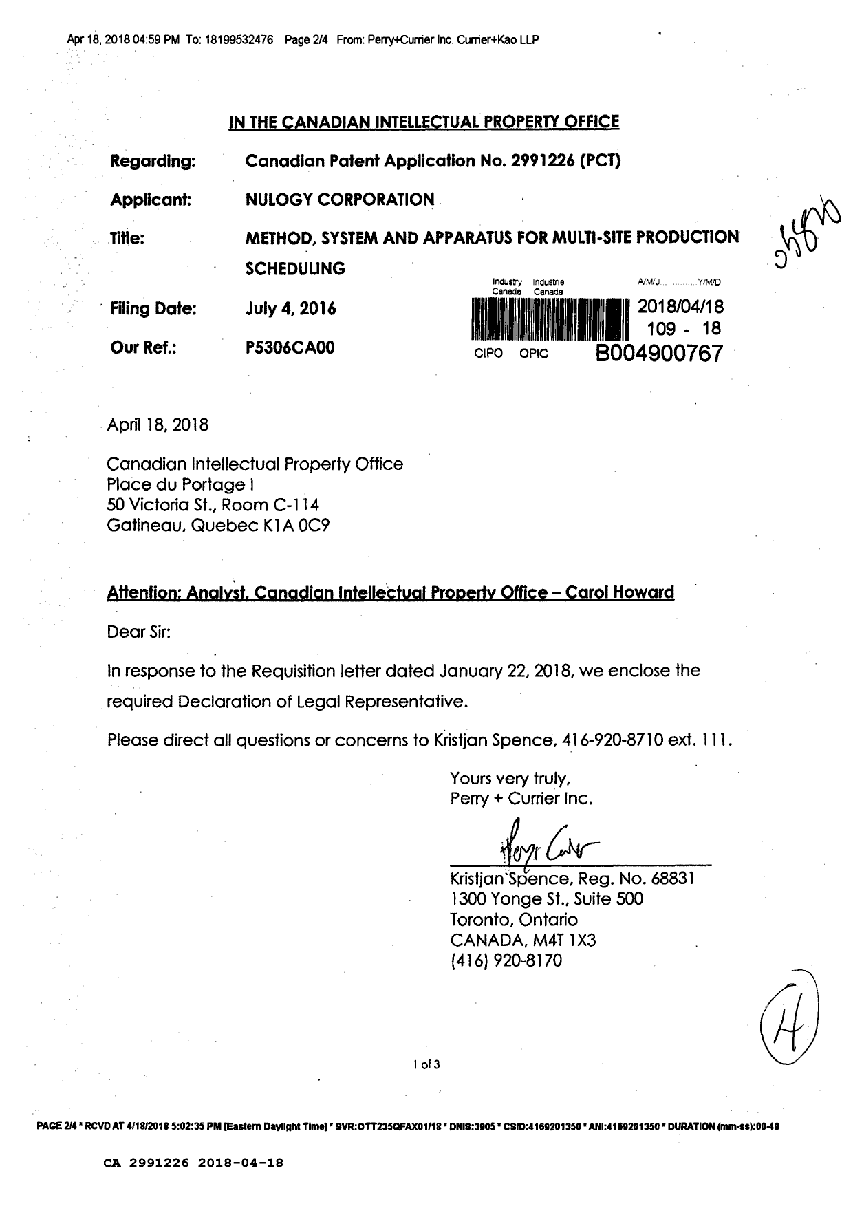 Canadian Patent Document 2991226. PCT Correspondence 20180418. Image 1 of 4