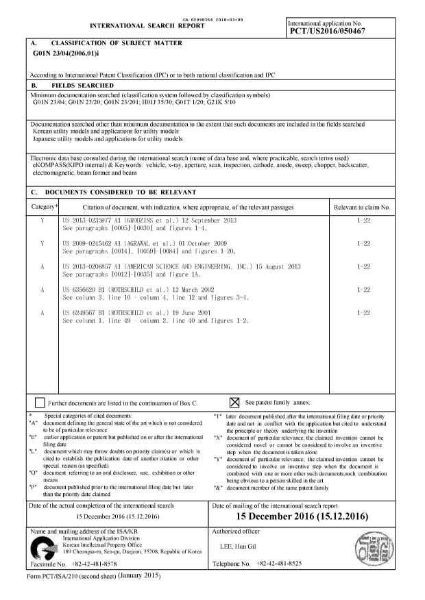 Document de brevet canadien 2998364. Rapport de recherche internationale 20180309. Image 1 de 3