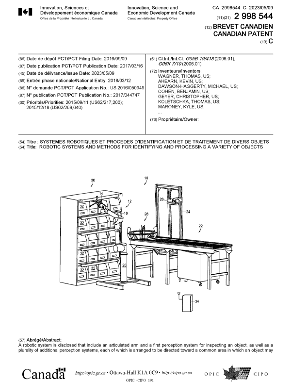 Document de brevet canadien 2998544. Page couverture 20230413. Image 1 de 2