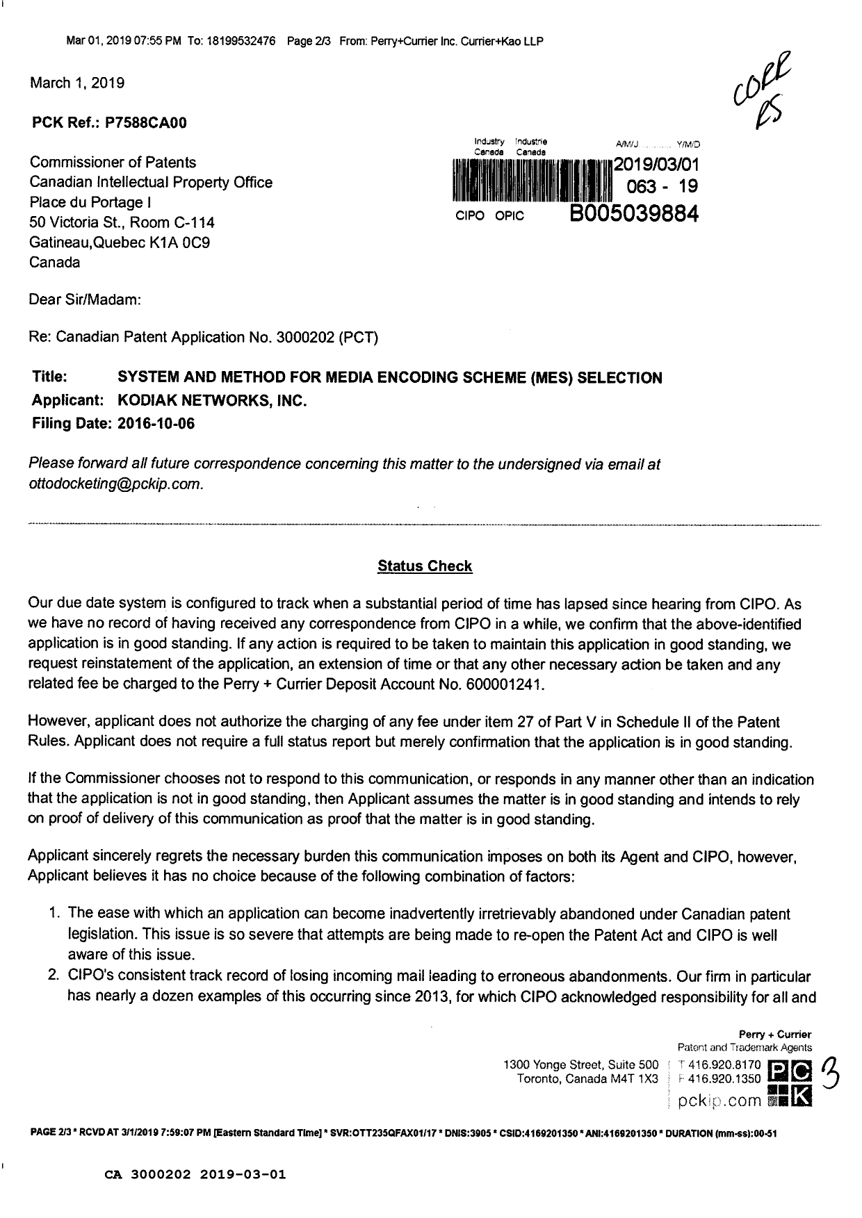 Document de brevet canadien 3000202. Correspondance reliée au PCT 20181201. Image 1 de 3