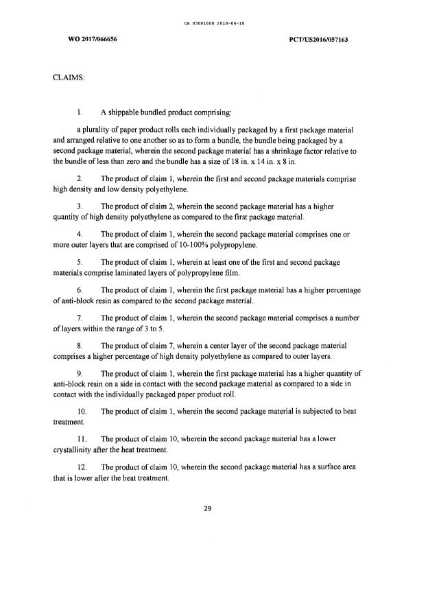 Document de brevet canadien 3001608. Revendications 20180410. Image 1 de 3