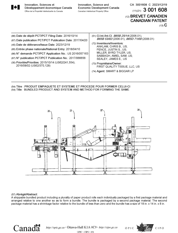 Document de brevet canadien 3001608. Page couverture 20231120. Image 1 de 1