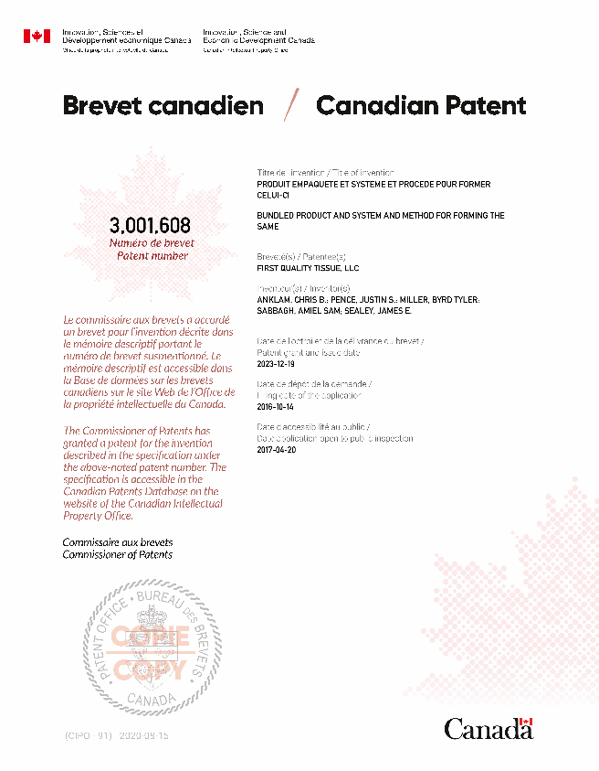 Document de brevet canadien 3001608. Certificat électronique d'octroi 20231219. Image 1 de 1