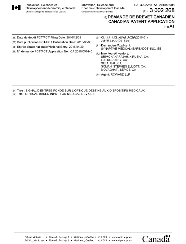 Document de brevet canadien 3002268. Page couverture 20180628. Image 1 de 1