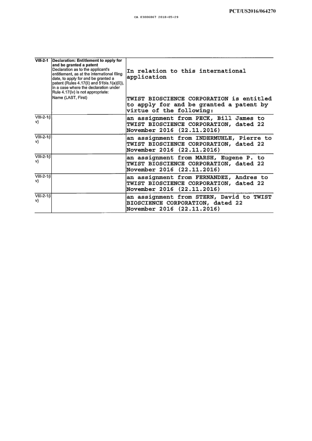 Canadian Patent Document 3006867. Declaration 20171229. Image 1 of 2