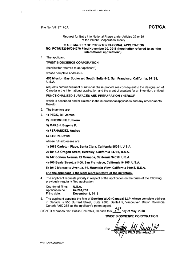Document de brevet canadien 3006867. Demande d'entrée en phase nationale 20180529. Image 2 de 6