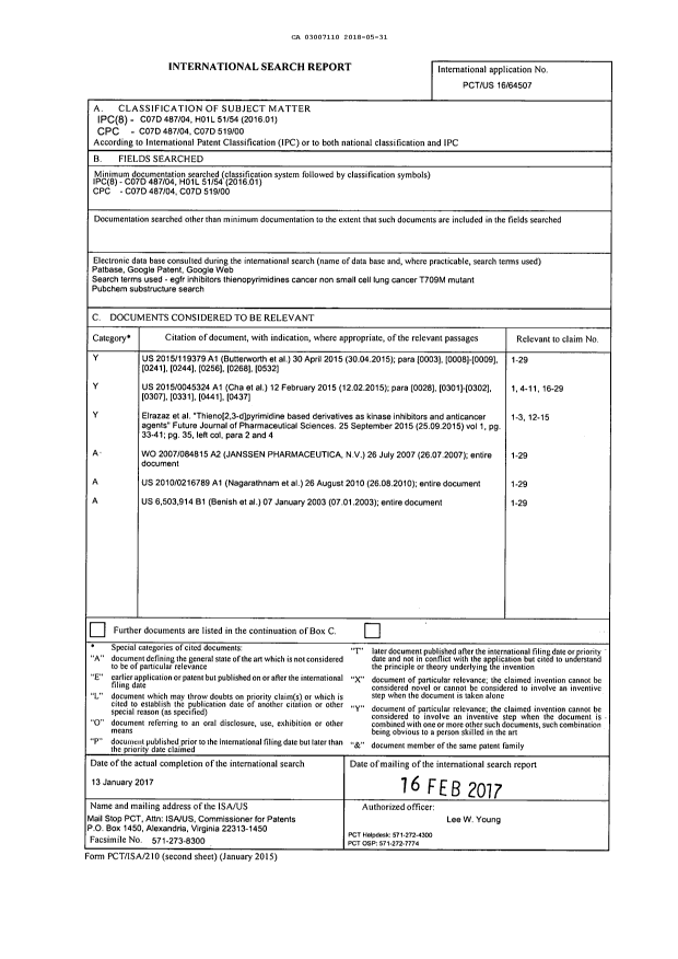 Canadian Patent Document 3007110. International Search Report 20180531. Image 1 of 1
