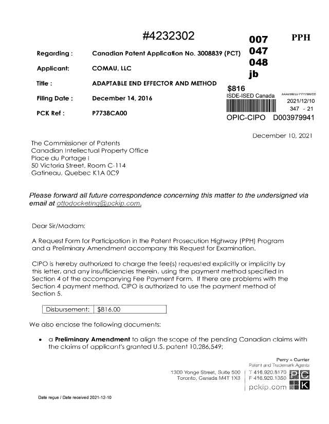 Document de brevet canadien 3008839. Requête ATDB (PPH) 20211210. Image 1 de 57