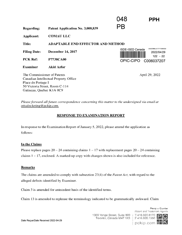 Document de brevet canadien 3008839. Modification 20220429. Image 1 de 13