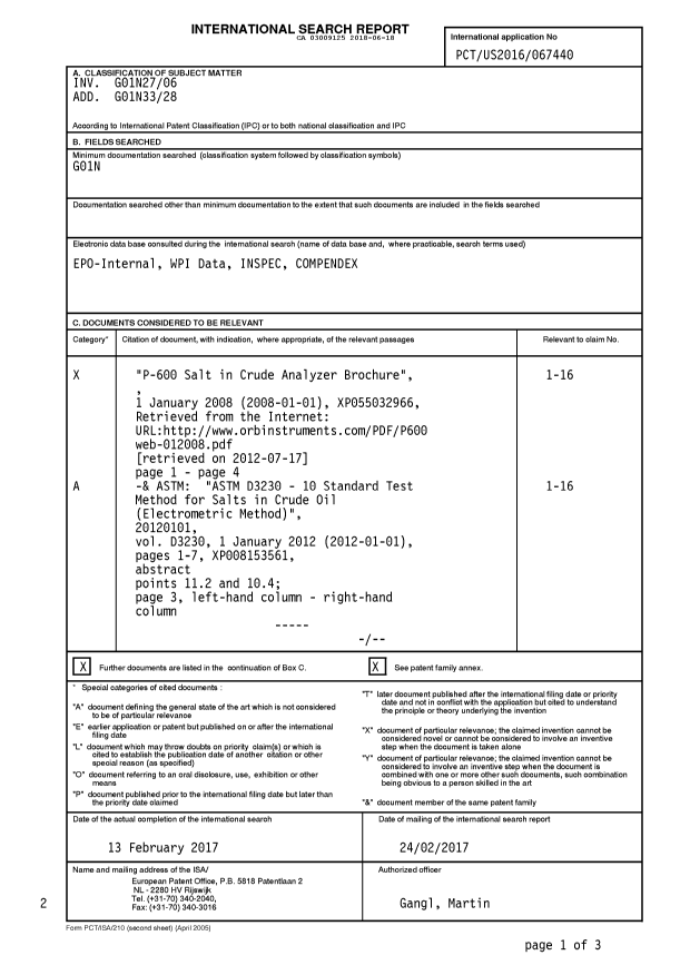 Document de brevet canadien 3009125. Rapport de recherche internationale 20180618. Image 1 de 4