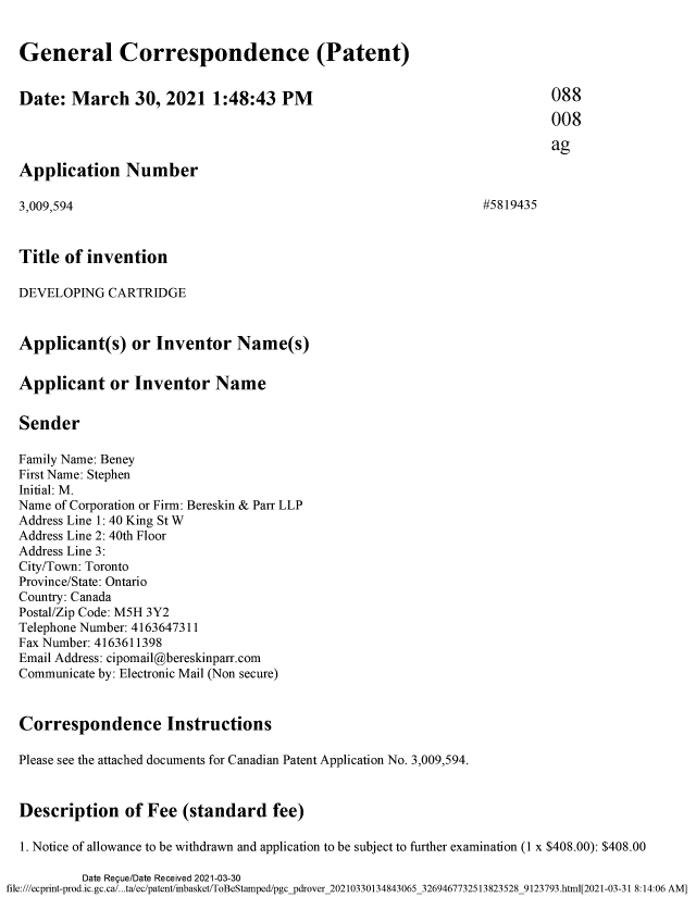 Document de brevet canadien 3009594. Modification 20210330. Image 1 de 51