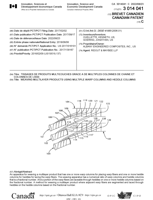 Document de brevet canadien 3014041. Page couverture 20220727. Image 1 de 1