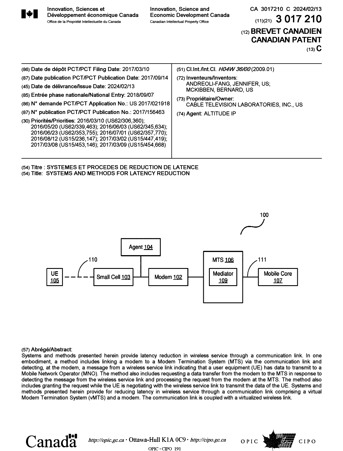 Canadian Patent Document 3017210. Cover Page 20240116. Image 1 of 1