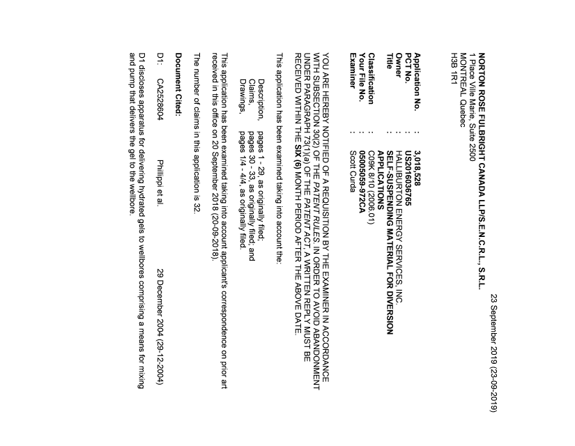 Document de brevet canadien 3018528. Demande d'examen 20181223. Image 1 de 3