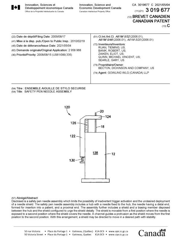 Document de brevet canadien 3019677. Page couverture 20210420. Image 1 de 1