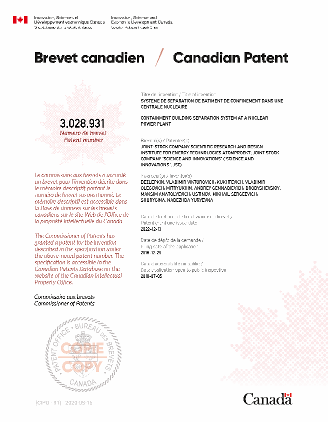 Canadian Patent Document 3028931. Electronic Grant Certificate 20221213. Image 1 of 1