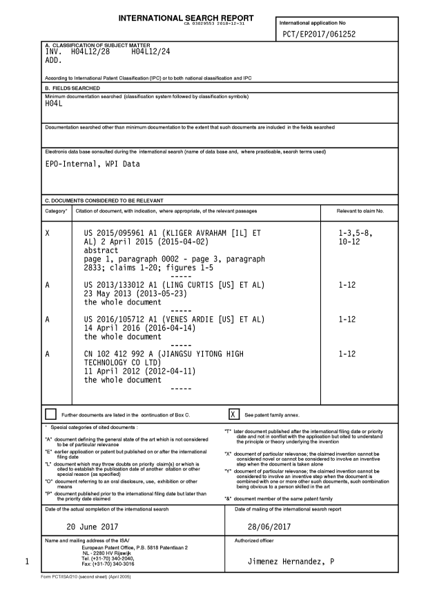 Document de brevet canadien 3029553. Rapport de recherche internationale 20181231. Image 1 de 2