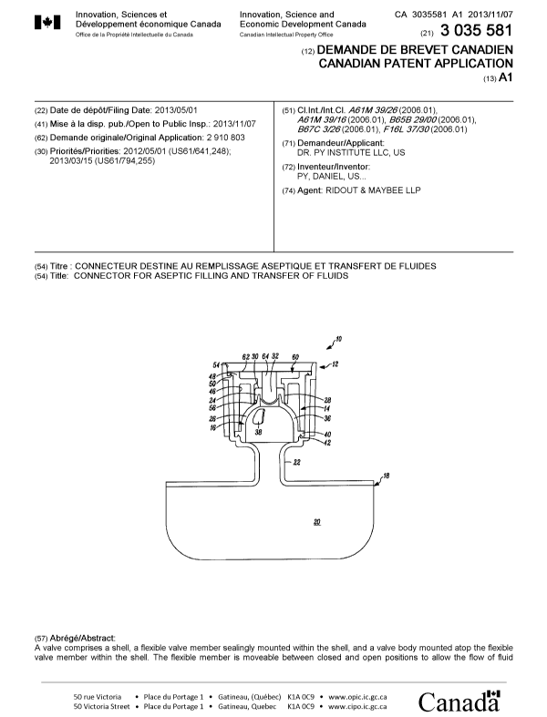 Canadian Patent Document 3035581. Cover Page 20181216. Image 1 of 2