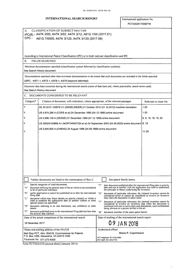 Document de brevet canadien 3041329. Rapport de recherche internationale 20190418. Image 1 de 1