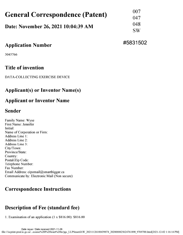 Document de brevet canadien 3045766. Requête d'examen 20211126. Image 1 de 23