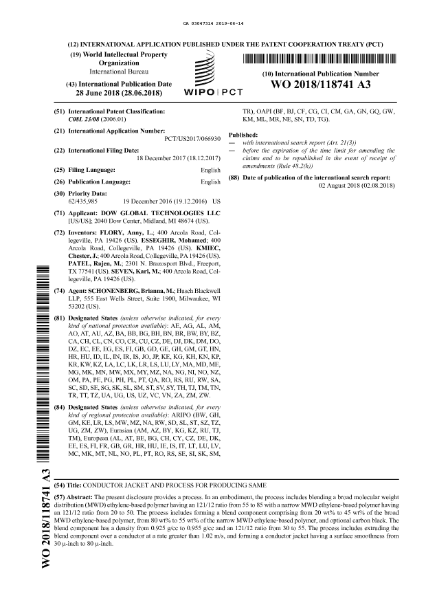 Document de brevet canadien 3047314. Abrégé 20190614. Image 1 de 1