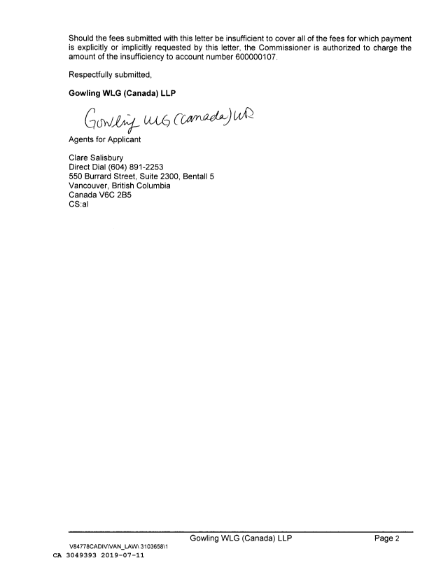 Canadian Patent Document 3049393. Amendment 20190711. Image 2 of 7
