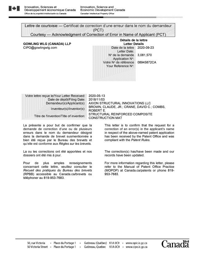 Canadian Patent Document 3081570. Office Letter 20200923. Image 1 of 1