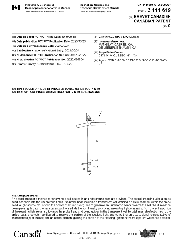 Canadian Patent Document 3111619. Cover Page 20240129. Image 1 of 1