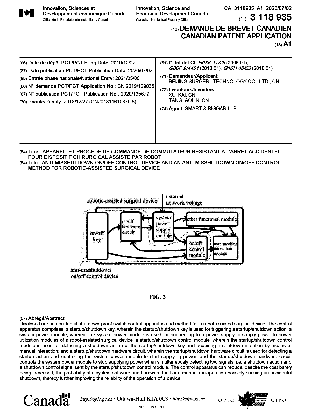 Canadian Patent Document 3118935. Cover Page 20210614. Image 1 of 1
