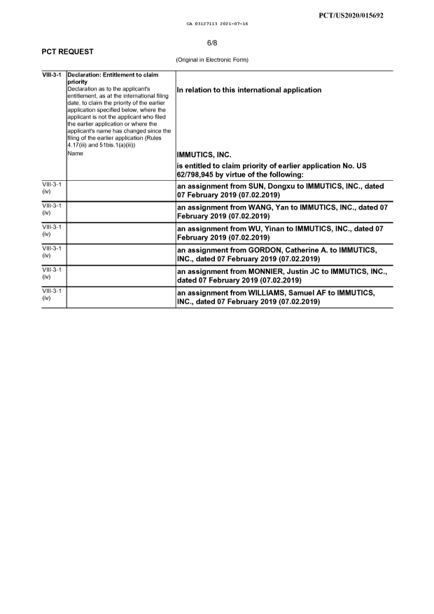 Canadian Patent Document 3127113. Declaration 20210716. Image 1 of 3