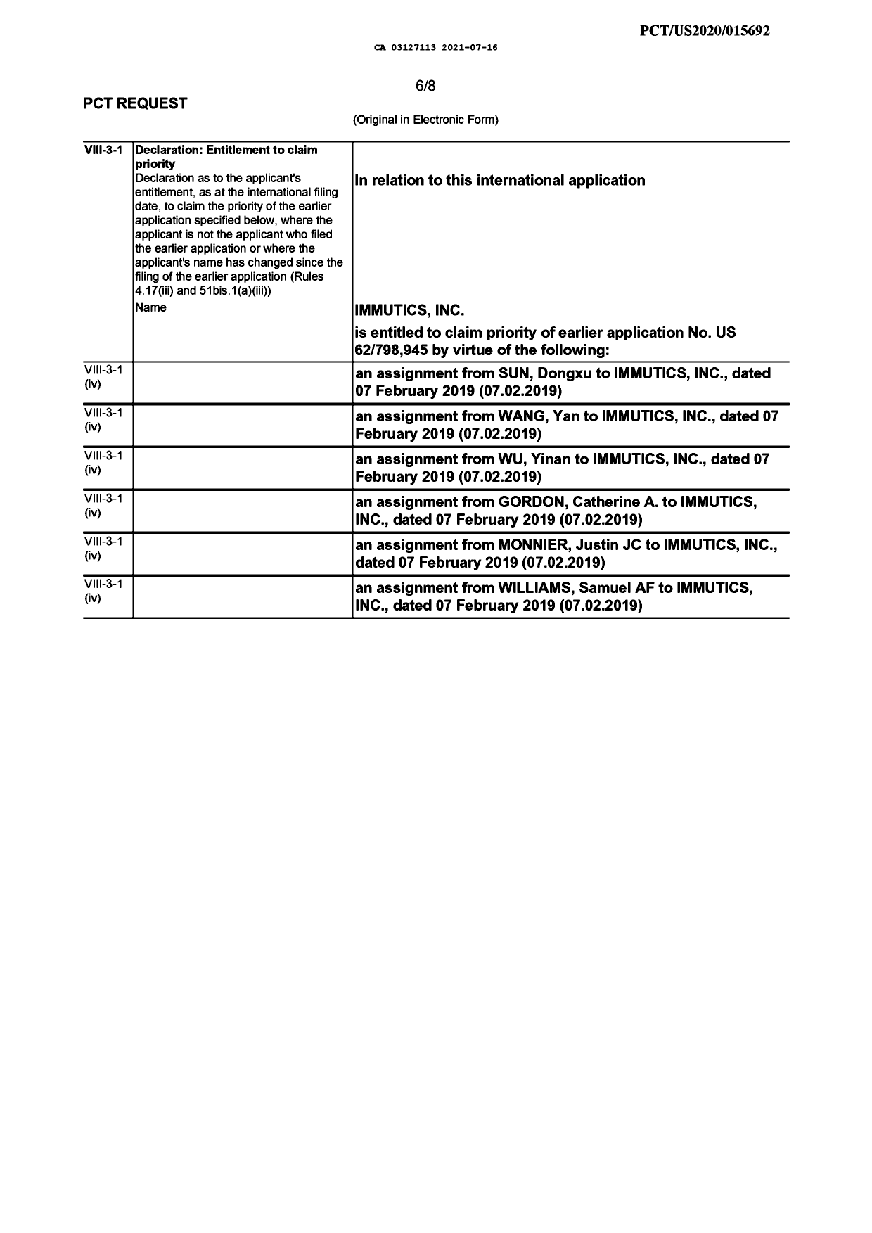 Canadian Patent Document 3127113. Declaration 20210716. Image 1 of 3