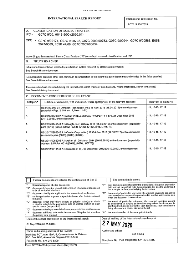 Document de brevet canadien 3129394. Rapport de recherche internationale 20210806. Image 1 de 2