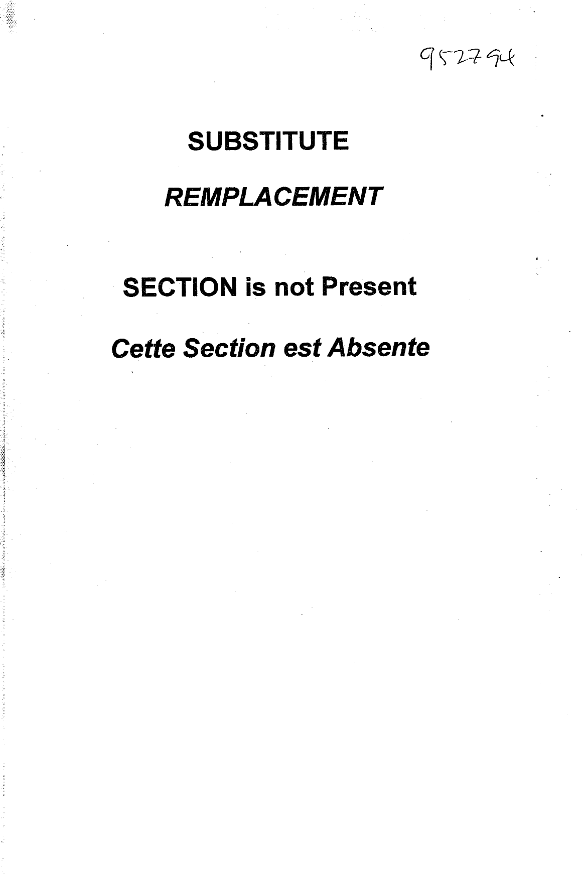 Canadian Patent Document 952794. Cover Page 19940727. Image 1 of 1