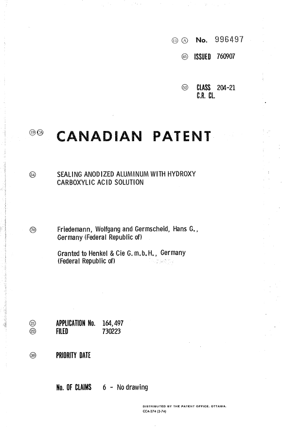 Document de brevet canadien 996497. Page couverture 19940620. Image 1 de 1