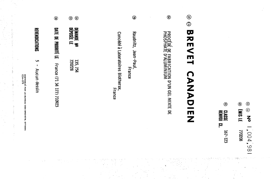 Canadian Patent Document 1004981. Cover Page 19931227. Image 1 of 1