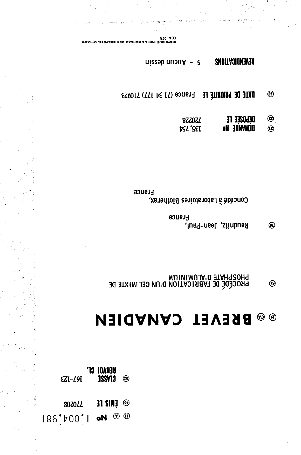 Canadian Patent Document 1004981. Cover Page 19931227. Image 1 of 1