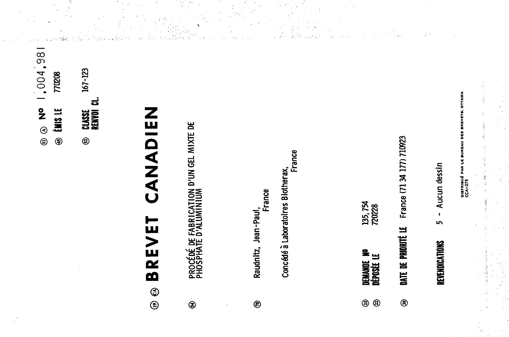 Document de brevet canadien 1004981. Page couverture 19931227. Image 1 de 1