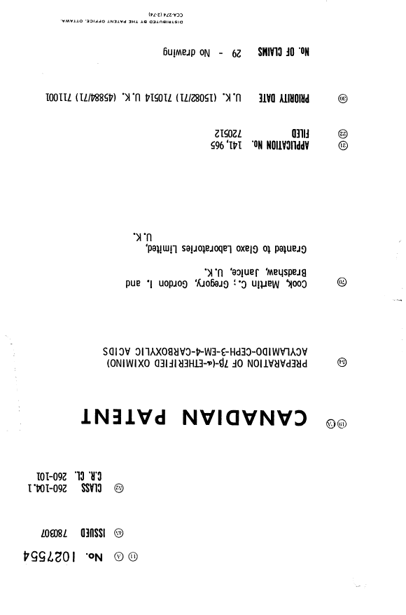 Canadian Patent Document 1027554. Cover Page 19940509. Image 1 of 1