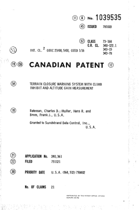 Document de brevet canadien 1039535. Page couverture 19940519. Image 1 de 1