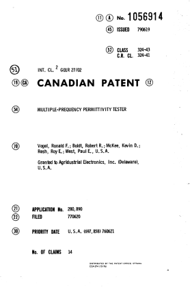 Canadian Patent Document 1056914. Cover Page 19940422. Image 1 of 1