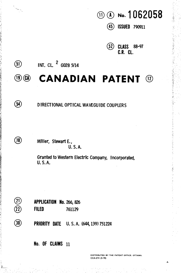 Canadian Patent Document 1062058. Cover Page 19940426. Image 1 of 1