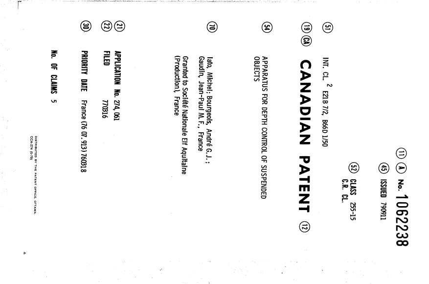 Document de brevet canadien 1062238. Page couverture 19940425. Image 1 de 1