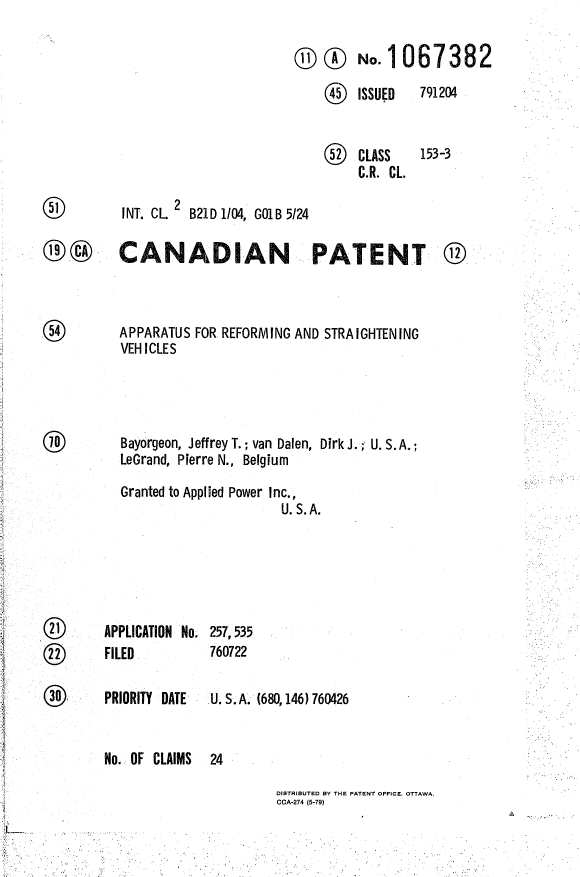 Canadian Patent Document 1067382. Cover Page 19940502. Image 1 of 1