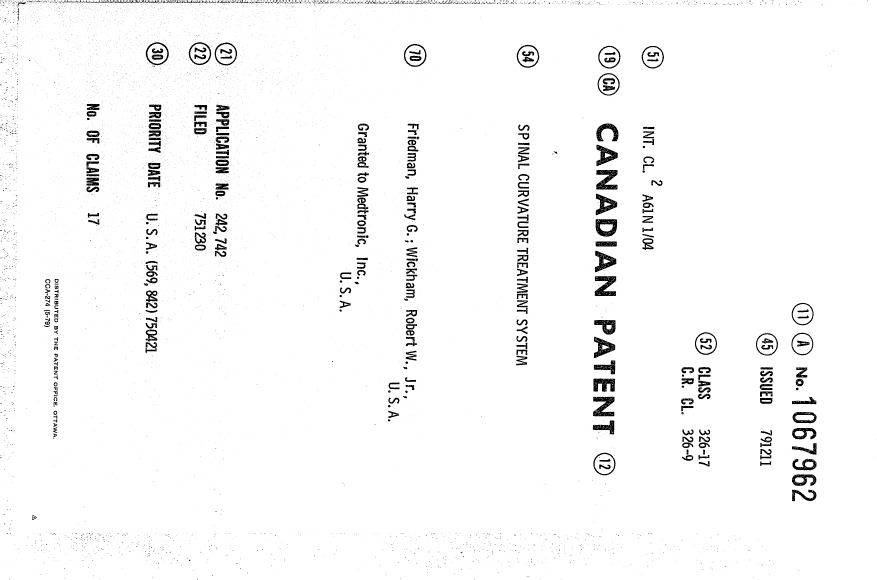 Document de brevet canadien 1067962. Page couverture 19940503. Image 1 de 1