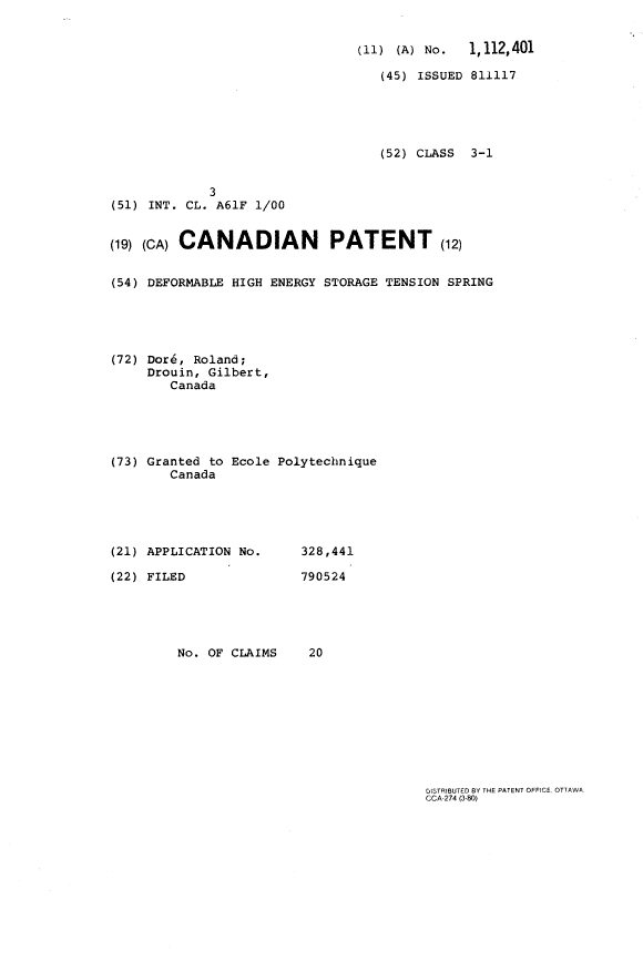 Canadian Patent Document 1112401. Cover Page 19940328. Image 1 of 1